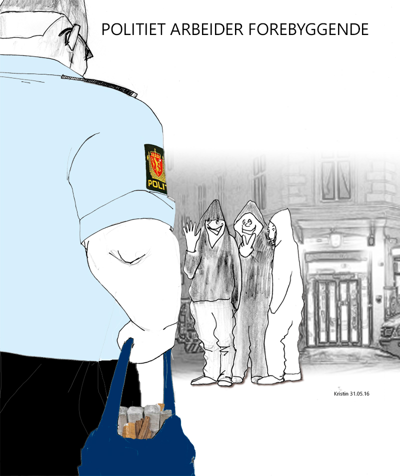 Politiet smuglet inn og omsatte 50 kilo hasj. Tegning: Kristin B. Bruun