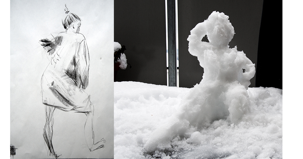 Tegning og snøskulptur: Kristin B. Bruun